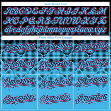 Load image into Gallery viewer, Custom Black Sky Blue-Pink Gradient Square Shape 3D Pattern Design Bomber Full-Snap Varsity Letterman Hoodie Jacket
