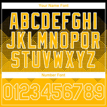 Load image into Gallery viewer, Custom Black Gold-White Gradient Square Shape 3D Pattern Design Bomber Full-Snap Varsity Letterman Hoodie Jacket
