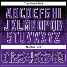 Load image into Gallery viewer, Custom Black Purple-White Gradient Square Shape 3D Pattern Design Bomber Full-Snap Varsity Letterman Hoodie Jacket
