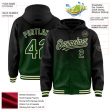 Load image into Gallery viewer, Custom Black Green-Cream Gradient Square Shape 3D Pattern Design Bomber Full-Snap Varsity Letterman Hoodie Jacket
