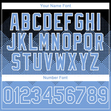 Load image into Gallery viewer, Custom Black Light Blue-White Gradient Square Shape 3D Pattern Design Bomber Full-Snap Varsity Letterman Hoodie Jacket
