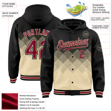 Load image into Gallery viewer, Custom Black City Cream-Crimson Gradient Square Shape 3D Pattern Design Bomber Full-Snap Varsity Letterman Hoodie Jacket
