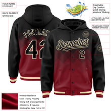 Load image into Gallery viewer, Custom Black Maroon-Cream Gradient Square Shape 3D Pattern Design Bomber Full-Snap Varsity Letterman Hoodie Jacket
