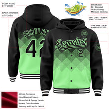 Load image into Gallery viewer, Custom Black Pea Green-White Gradient Square Shape 3D Pattern Design Bomber Full-Snap Varsity Letterman Hoodie Jacket
