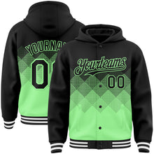 Load image into Gallery viewer, Custom Black Pea Green-White Gradient Square Shape 3D Pattern Design Bomber Full-Snap Varsity Letterman Hoodie Jacket
