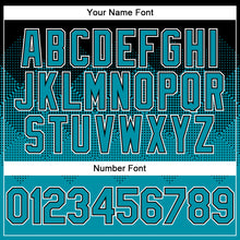 Load image into Gallery viewer, Custom Black Teal-White Gradient Square Shape 3D Pattern Design Bomber Full-Snap Varsity Letterman Hoodie Jacket
