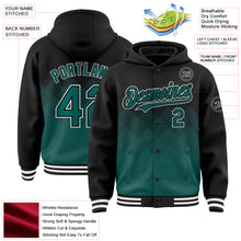 Load image into Gallery viewer, Custom Black Midnight Green-White Gradient Square Shape 3D Pattern Design Bomber Full-Snap Varsity Letterman Hoodie Jacket
