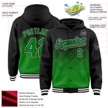 Load image into Gallery viewer, Custom Black Grass Green-White Gradient Square Shape 3D Pattern Design Bomber Full-Snap Varsity Letterman Hoodie Jacket
