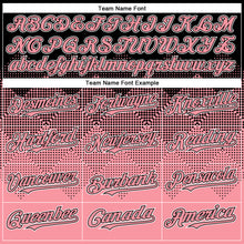 Load image into Gallery viewer, Custom Black Medium Pink-White Gradient Square Shape 3D Pattern Design Bomber Full-Snap Varsity Letterman Hoodie Jacket
