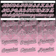 Load image into Gallery viewer, Custom Black Light Pink-White Gradient Square Shape 3D Pattern Design Bomber Full-Snap Varsity Letterman Hoodie Jacket
