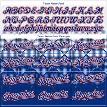 Load image into Gallery viewer, Custom White Royal-Red Gradient Square Shape 3D Pattern Design Bomber Full-Snap Varsity Letterman Hoodie Jacket
