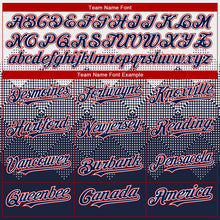 Load image into Gallery viewer, Custom White Navy-Red Gradient Square Shape 3D Pattern Design Bomber Full-Snap Varsity Letterman Hoodie Jacket
