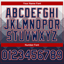 Load image into Gallery viewer, Custom White Navy-Red Gradient Square Shape 3D Pattern Design Bomber Full-Snap Varsity Letterman Hoodie Jacket
