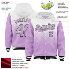 Load image into Gallery viewer, Custom White Light Purple-Black Gradient Square Shape 3D Pattern Design Bomber Full-Snap Varsity Letterman Hoodie Jacket
