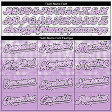 Load image into Gallery viewer, Custom White Light Purple-Black Gradient Square Shape 3D Pattern Design Bomber Full-Snap Varsity Letterman Hoodie Jacket
