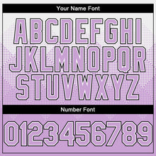 Load image into Gallery viewer, Custom White Light Purple-Black Gradient Square Shape 3D Pattern Design Bomber Full-Snap Varsity Letterman Hoodie Jacket
