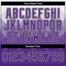 Load image into Gallery viewer, Custom White Purple-Black Gradient Square Shape 3D Pattern Design Bomber Full-Snap Varsity Letterman Hoodie Jacket
