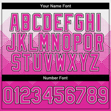 Load image into Gallery viewer, Custom White Deep Pink-Black Gradient Square Shape 3D Pattern Design Bomber Full-Snap Varsity Letterman Hoodie Jacket
