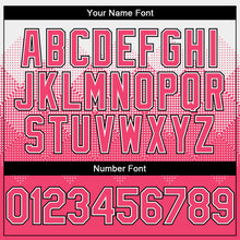 Load image into Gallery viewer, Custom White Neon Pink-Black Gradient Square Shape 3D Pattern Design Bomber Full-Snap Varsity Letterman Hoodie Jacket
