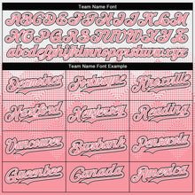 Load image into Gallery viewer, Custom White Medium Pink-Black Gradient Square Shape 3D Pattern Design Bomber Full-Snap Varsity Letterman Hoodie Jacket
