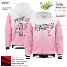 Load image into Gallery viewer, Custom White Light Pink-Black Gradient Square Shape 3D Pattern Design Bomber Full-Snap Varsity Letterman Hoodie Jacket

