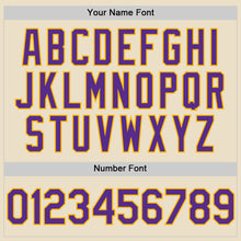 Load image into Gallery viewer, Custom Cream Purple Gold-White Bomber Full-Snap Varsity Letterman Hoodie Jacket
