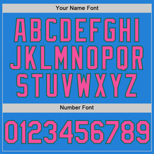 Load image into Gallery viewer, Custom Powder Blue Pink-Kelly Green Bomber Full-Snap Varsity Letterman Hoodie Jacket
