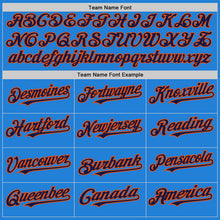 Load image into Gallery viewer, Custom Powder Blue Navy-Orange Bomber Full-Snap Varsity Letterman Two Tone Hoodie Jacket
