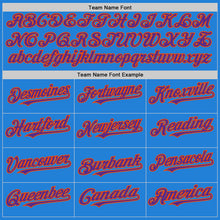 Load image into Gallery viewer, Custom Powder Blue Purple-Orange Bomber Full-Snap Varsity Letterman Two Tone Hoodie Jacket
