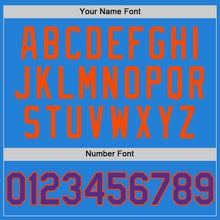 Load image into Gallery viewer, Custom Powder Blue Purple-Orange Bomber Full-Snap Varsity Letterman Two Tone Hoodie Jacket
