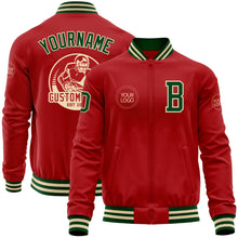 Load image into Gallery viewer, Custom Red Green-Cream Bomber Varsity Letterman Zipper Jacket
