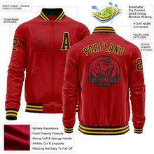 Load image into Gallery viewer, Custom Red Black-Gold Bomber Varsity Letterman Zipper Jacket
