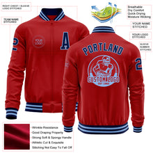 Load image into Gallery viewer, Custom Red Navy-Light Blue Bomber Varsity Letterman Zipper Jacket

