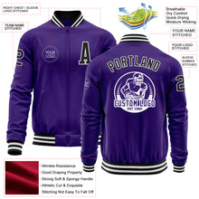 Load image into Gallery viewer, Custom Purple Black-White Bomber Varsity Letterman Zipper Jacket
