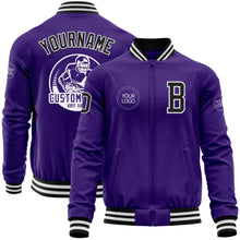 Load image into Gallery viewer, Custom Purple Black-White Bomber Varsity Letterman Zipper Jacket
