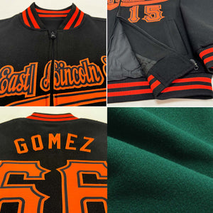 Custom Green Orange-White Bomber Varsity Letterman Two Tone Zipper Jacket