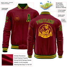 Load image into Gallery viewer, Custom Crimson Green-Gold Bomber Varsity Letterman Zipper Jacket
