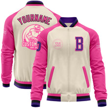 Load image into Gallery viewer, Custom Cream Purple Black-Pink Bomber Varsity Letterman Two Tone Zipper Jacket
