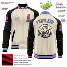 Load image into Gallery viewer, Custom Cream Pink Black-Light Blue Bomber Varsity Letterman Two Tone Zipper Jacket
