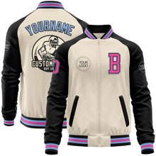 Load image into Gallery viewer, Custom Cream Pink Black-Light Blue Bomber Varsity Letterman Two Tone Zipper Jacket
