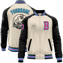 Load image into Gallery viewer, Custom Cream Pink Black-Sky Blue Bomber Varsity Letterman Two Tone Zipper Jacket
