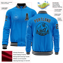 Load image into Gallery viewer, Custom Powder Blue Black-Gray Bomber Varsity Letterman Zipper Jacket
