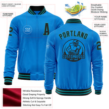 Load image into Gallery viewer, Custom Powder Blue Black-Teal Bomber Varsity Letterman Zipper Jacket
