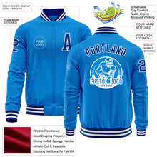 Load image into Gallery viewer, Custom Powder Blue Royal-White Bomber Varsity Letterman Zipper Jacket
