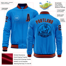 Load image into Gallery viewer, Custom Powder Blue Navy-Orange Bomber Varsity Letterman Zipper Jacket
