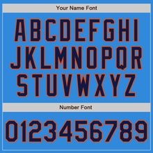 Load image into Gallery viewer, Custom Powder Blue Navy-Orange Bomber Varsity Letterman Zipper Jacket
