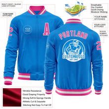 Load image into Gallery viewer, Custom Powder Blue Pink-White Bomber Varsity Letterman Zipper Jacket
