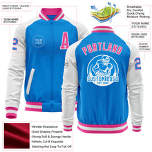 Load image into Gallery viewer, Custom Powder Blue Pink-White Bomber Varsity Letterman Two Tone Zipper Jacket
