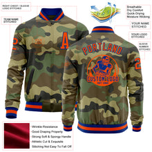 Load image into Gallery viewer, Custom Camo Orange-Royal Bomber Varsity Letterman Salute To Service Zipper Jacket
