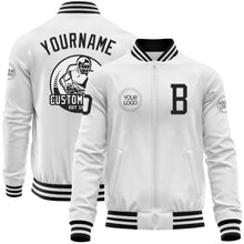 Load image into Gallery viewer, Custom White Black Bomber Varsity Letterman Zipper Jacket
